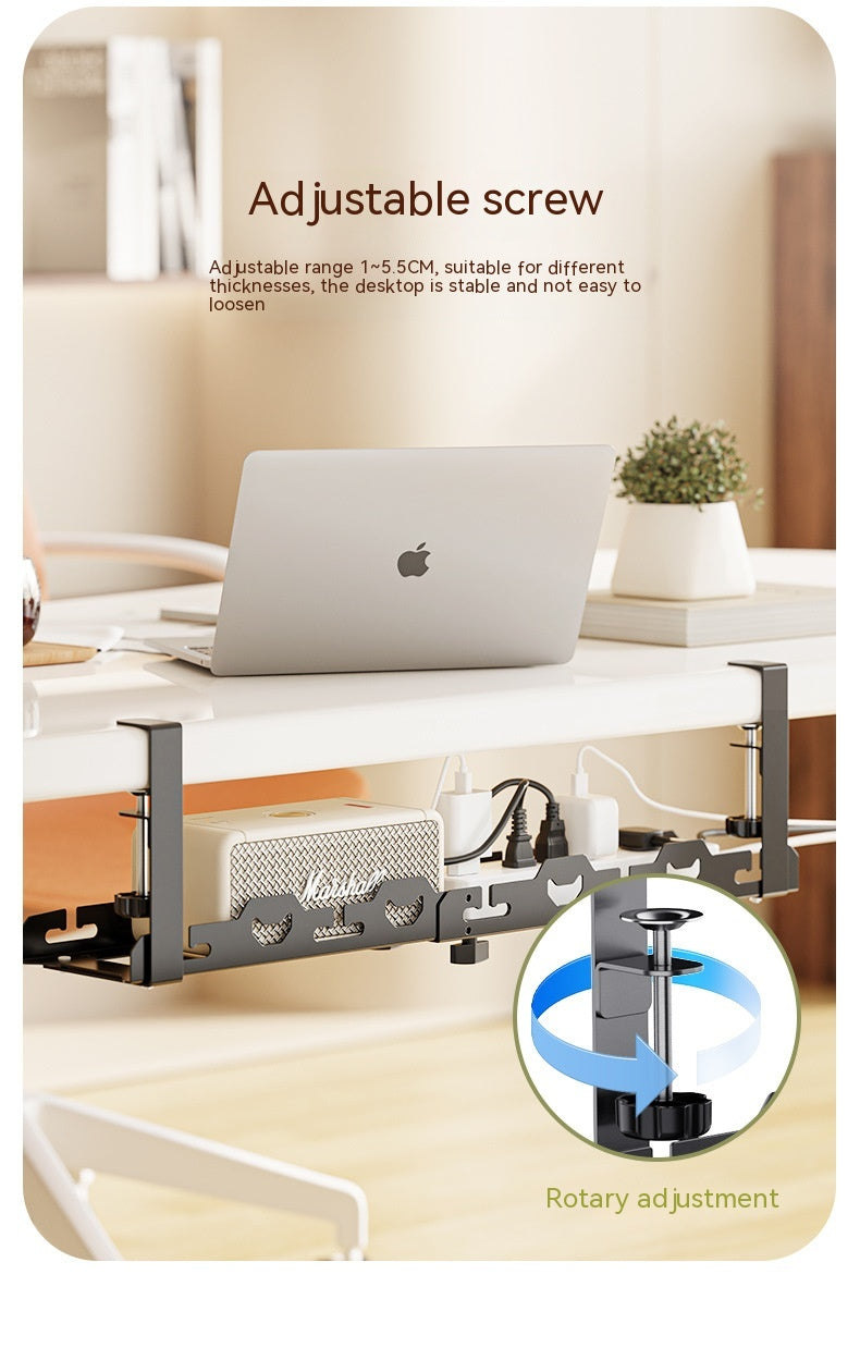 Under-Desk Cable Management Rack — No Drill, Carbon Steel