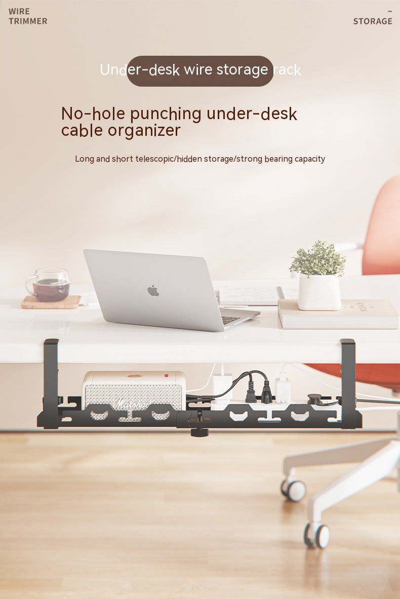 Under-Desk Cable Management Rack — No Drill, Carbon Steel
