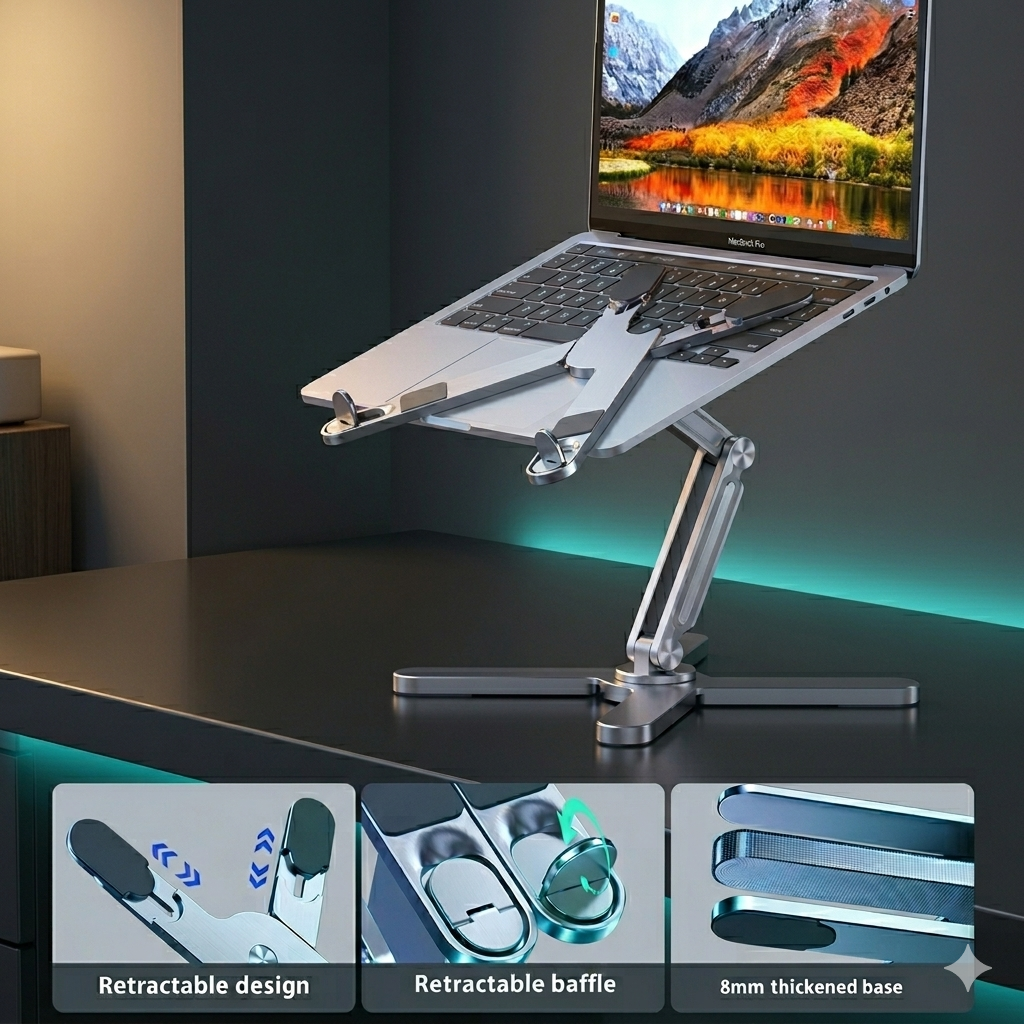 Foldable Aluminum Laptop Stand — 360° Adjustable, Portable