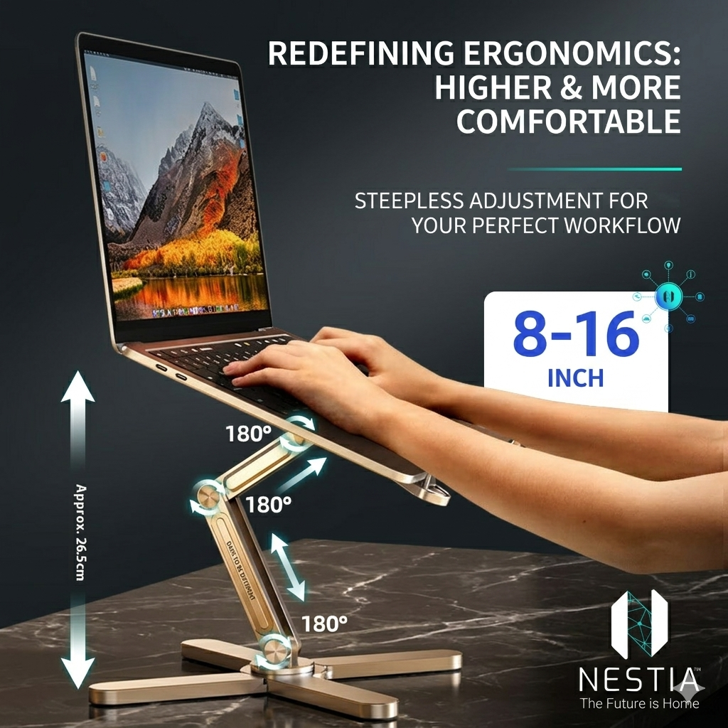 Foldable Aluminum Laptop Stand — 360° Adjustable, Portable